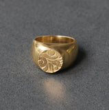 Vintage Gold Flower Engraved Signet Ring, "VIOLA" ring-fb