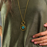 Gold Plated Long Necklace with Jade Pendant