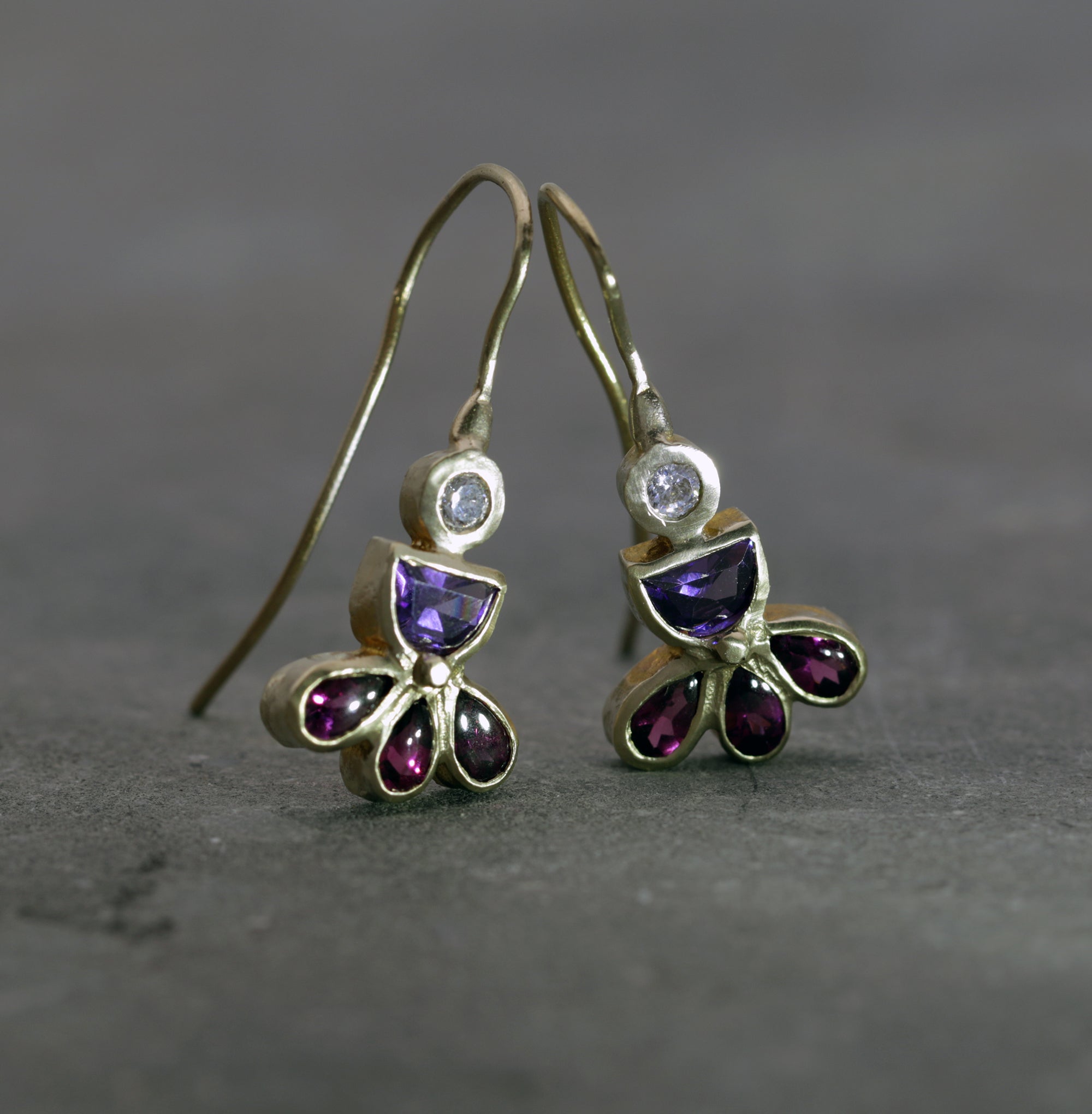 Amethyst and Garnet Multi Gemstone Earrings - Gold Plated Chic Dainty Earrings - Everyday Earrings. Gifts Jewelry for Daughter, Mom, Wife