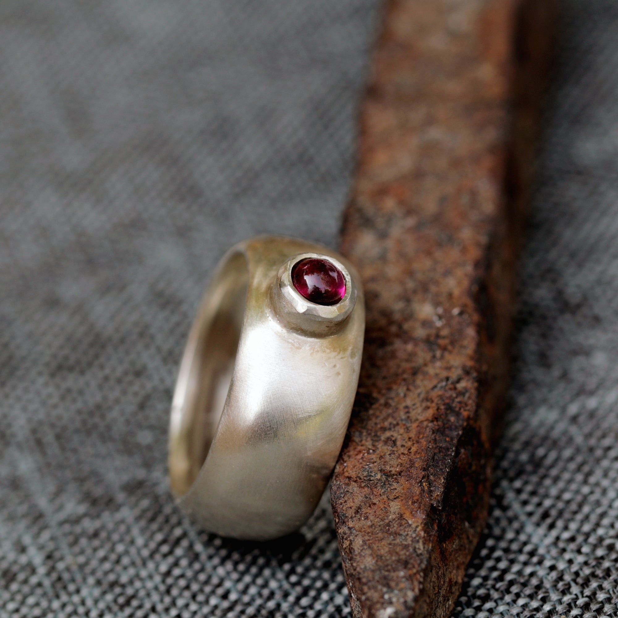 Handmade Large Silver Ring with Garnet