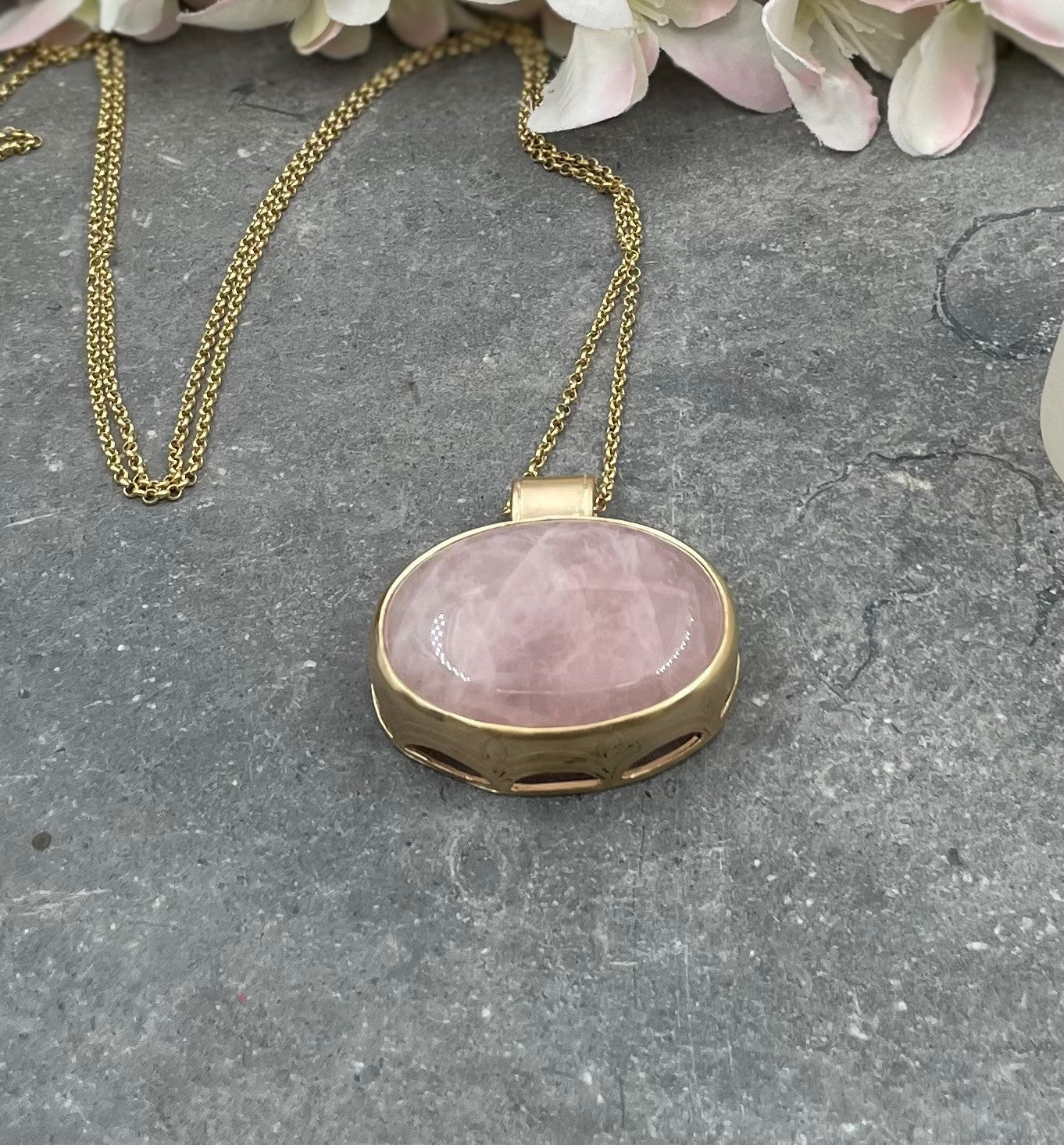 Statement Jewelry Rose Quartz Crystal Pendant Necklace-fb