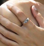 טבעת לברדוריט, טבעת כסף סטרלינג לנשים, טבעת הצהרה, טבעת אבן חן מרקיז, טבעת כלה