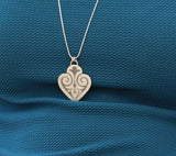 Long Silver Pendant Necklace with Engraved  Floral Details-fb