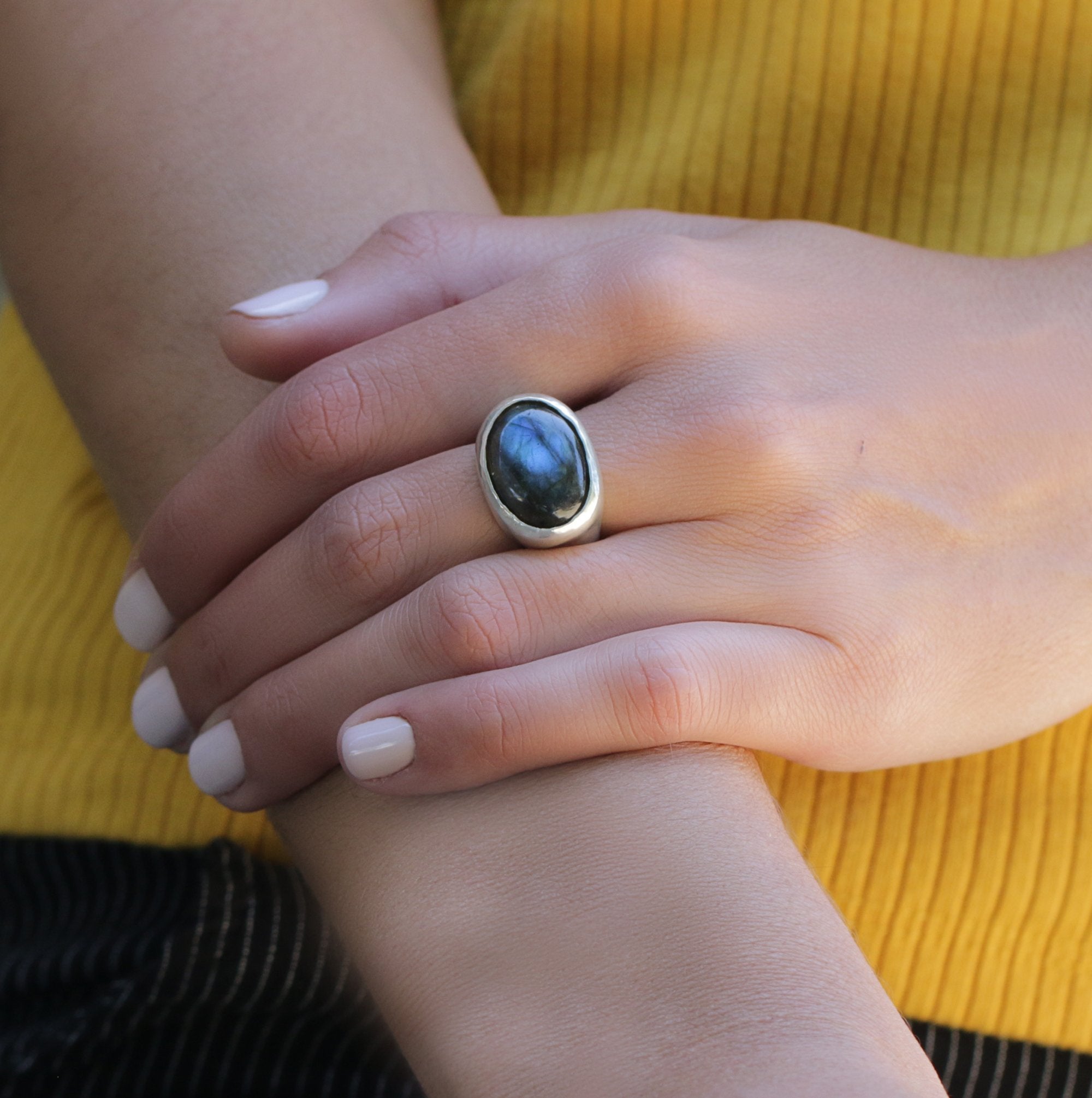 Blue Labradorite Ring in Sterling Silver Ring-fb