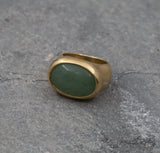 Oval Green Aventurine Gemstone Statement Ring-fb