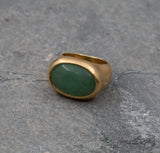 Personalized Gold Oval Green Aventurine Gemstone Statement Ring