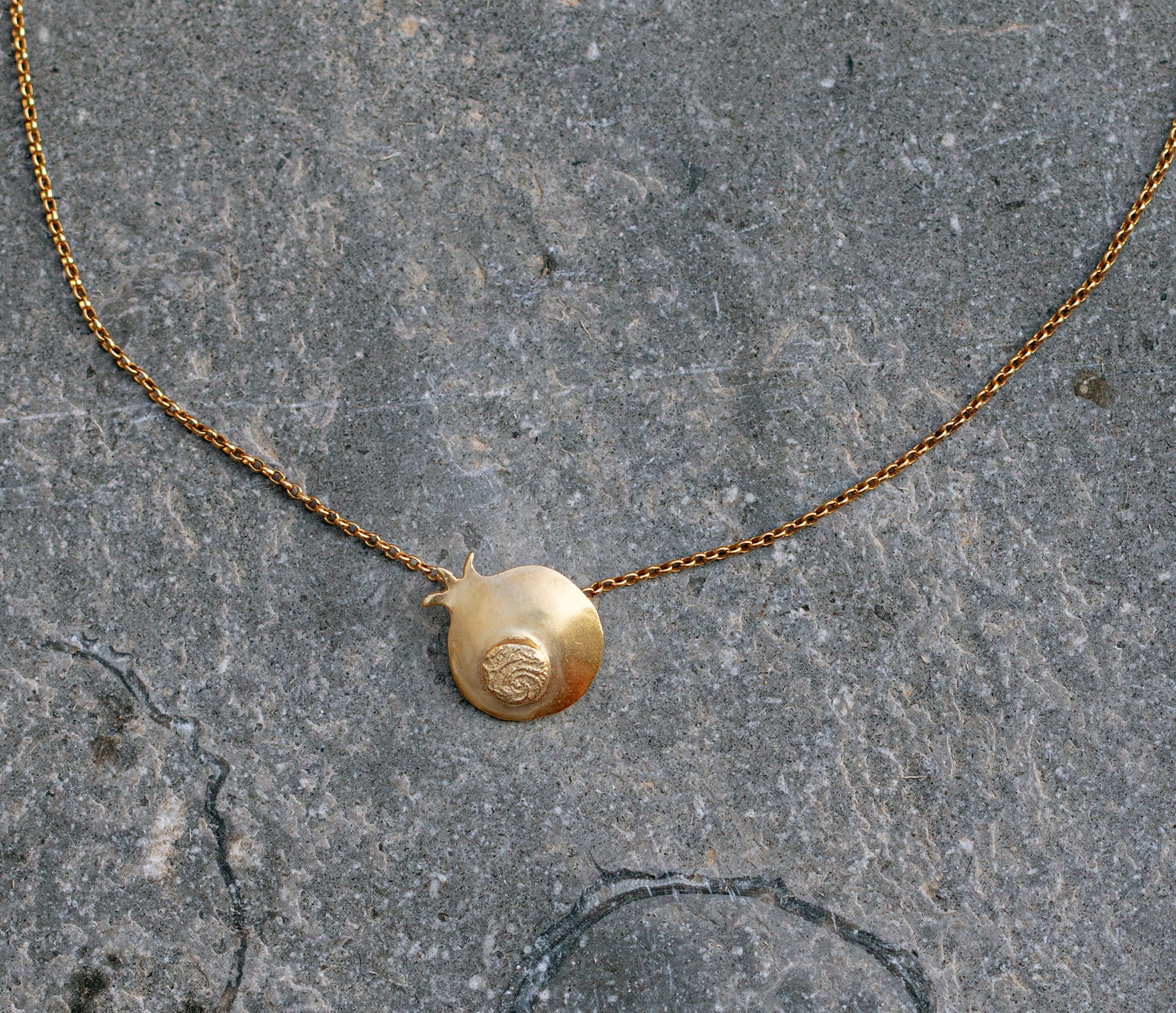 Gold Pomegranate Pendant Necklace. Hand Made Fashion Jewelry, Short Gold Pendant Necklaces