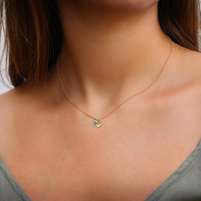 Delicate Short Turquoise Pendant Necklace in Yellow Gold Plating