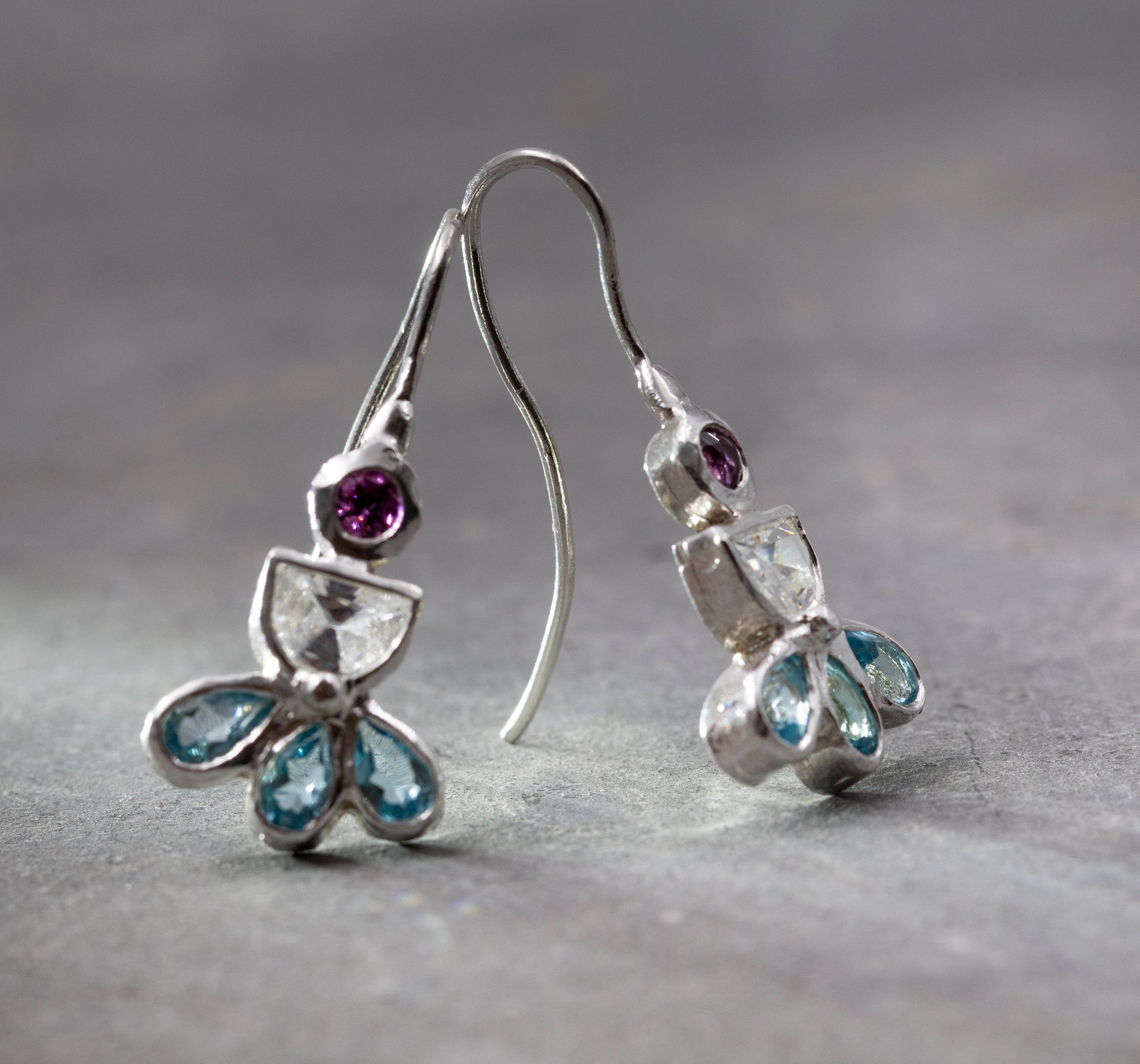 Dainty Gemstone Flower Earrings - Artisan Womens Earrings - Party, Bridal, Birthstone Earrings Gifts for Mothers Day, Birthday, Anniversary