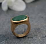 Personalized Gold Oval Green Aventurine Gemstone Statement Ring
