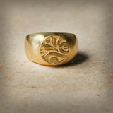 Vintage Gold Flower Engraved Signet Ring, "VIOLA" ring-fb