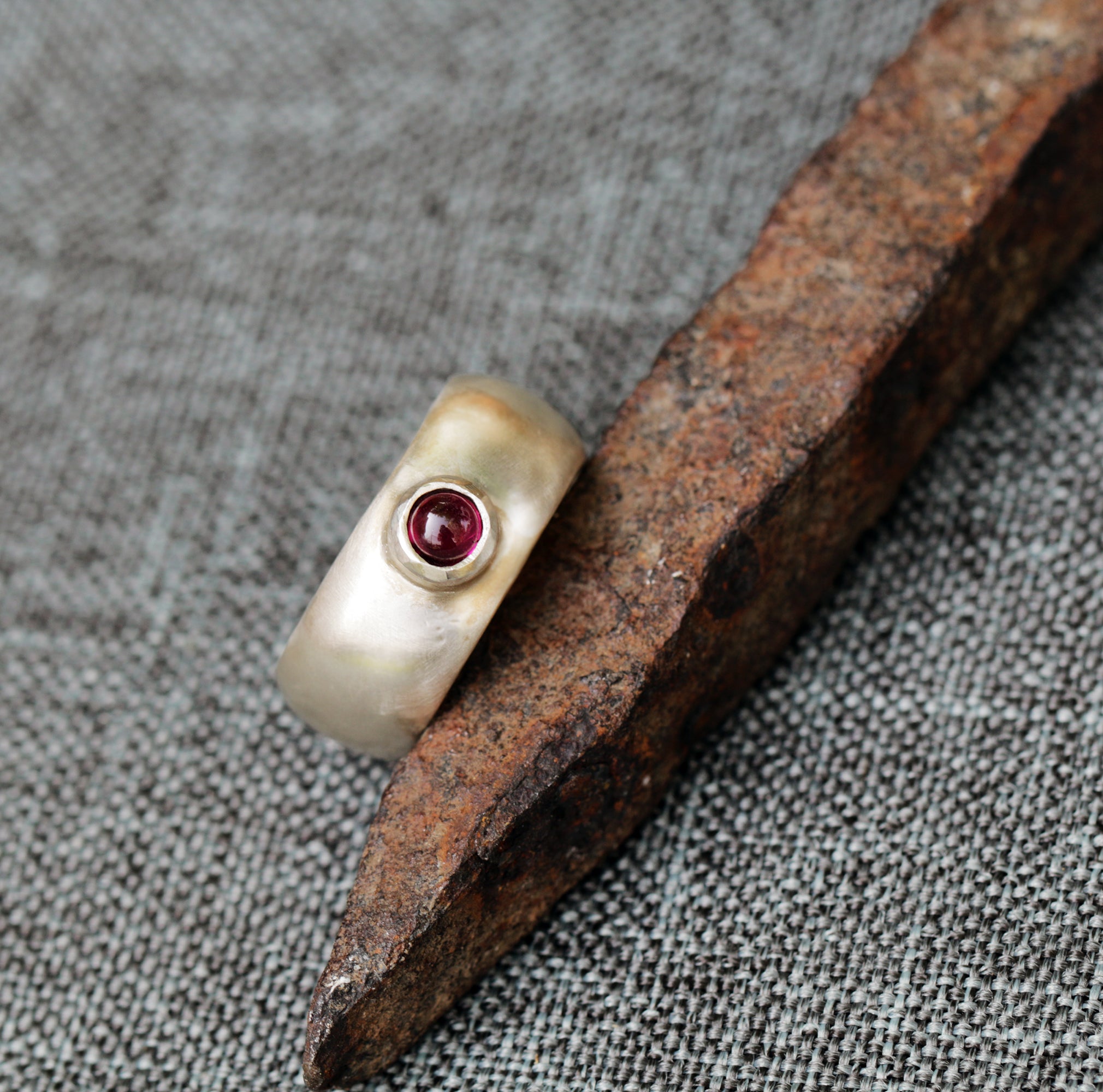 Handmade Large Silver Ring with Garnet