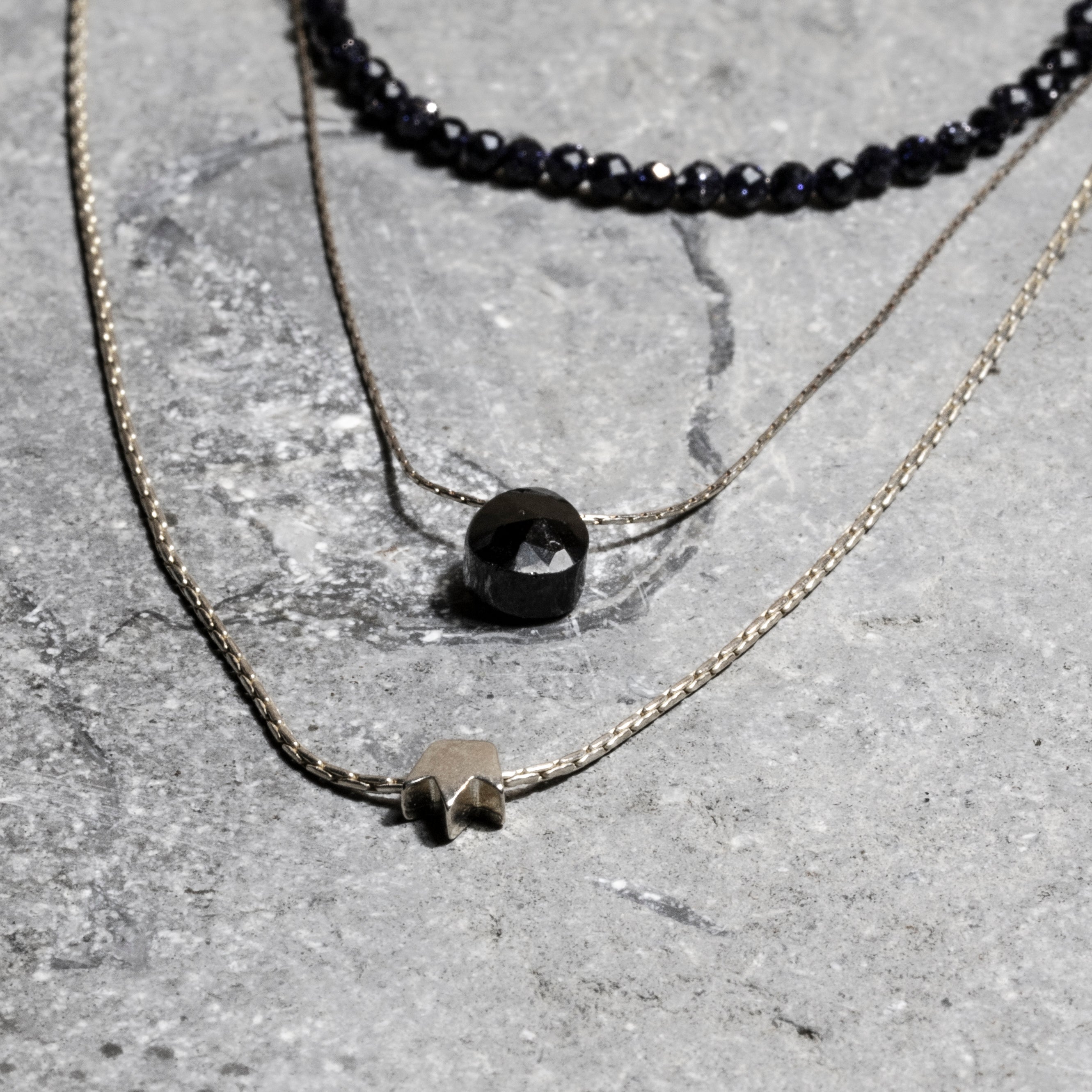 Black Onyx Layered Silver Necklace, Layered Charm Necklace For Women ,Triple strand Necklace ,February Birth Stone Necklace ,Christmas Gift.