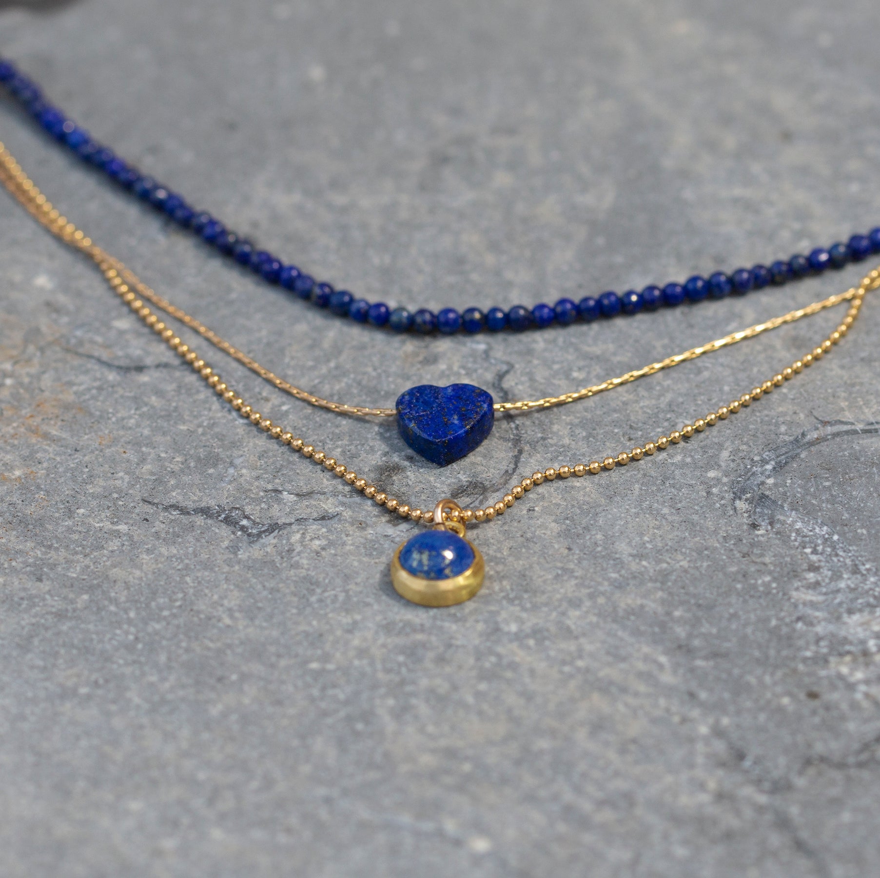 Blue Layered Necklace ,Triple strand Necklace ,September Birth Stone Necklace ,Lapis Lazuli Necklace ,Stacked Necklaces