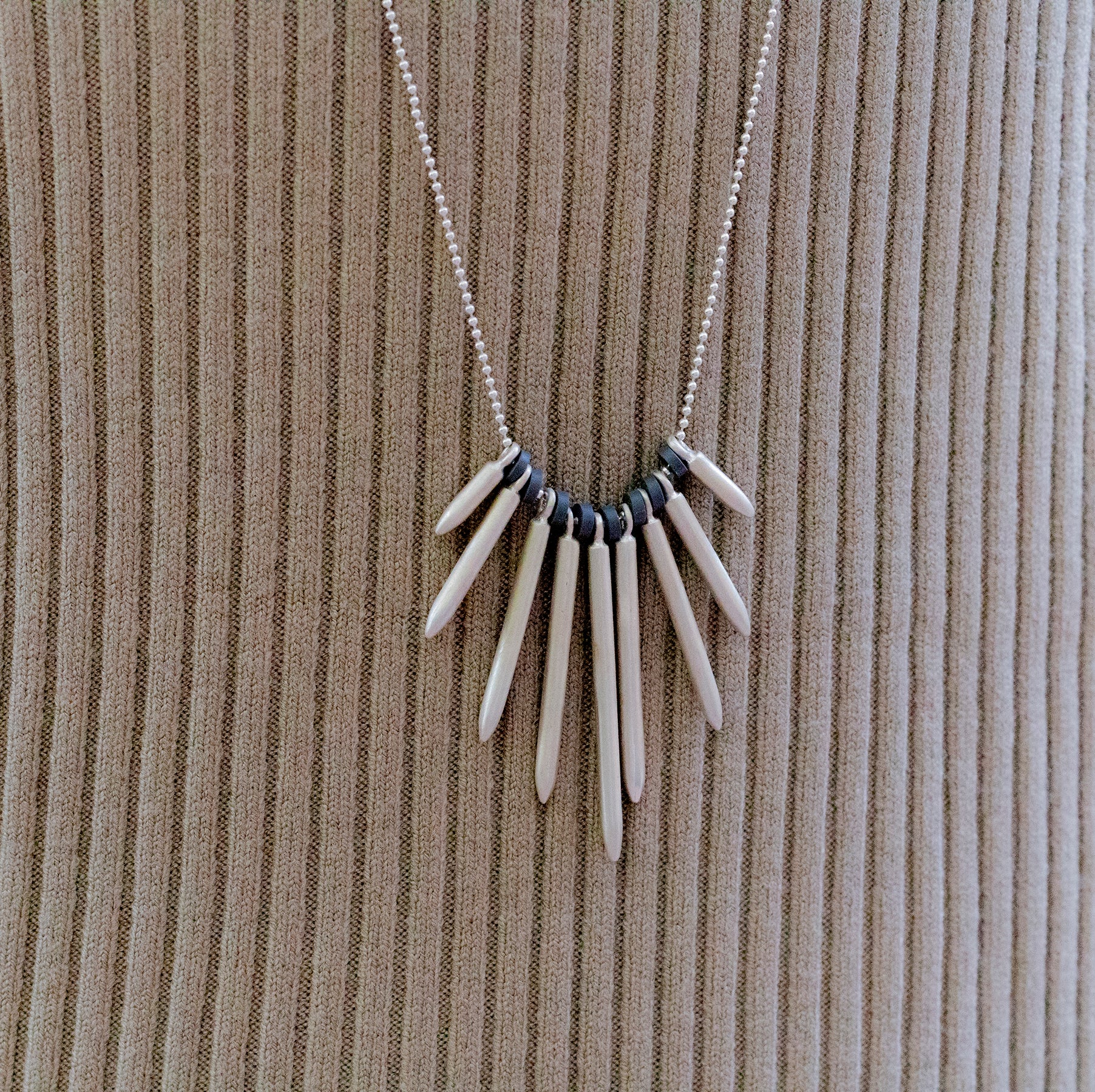 Long Silver Spike Necklace For Women