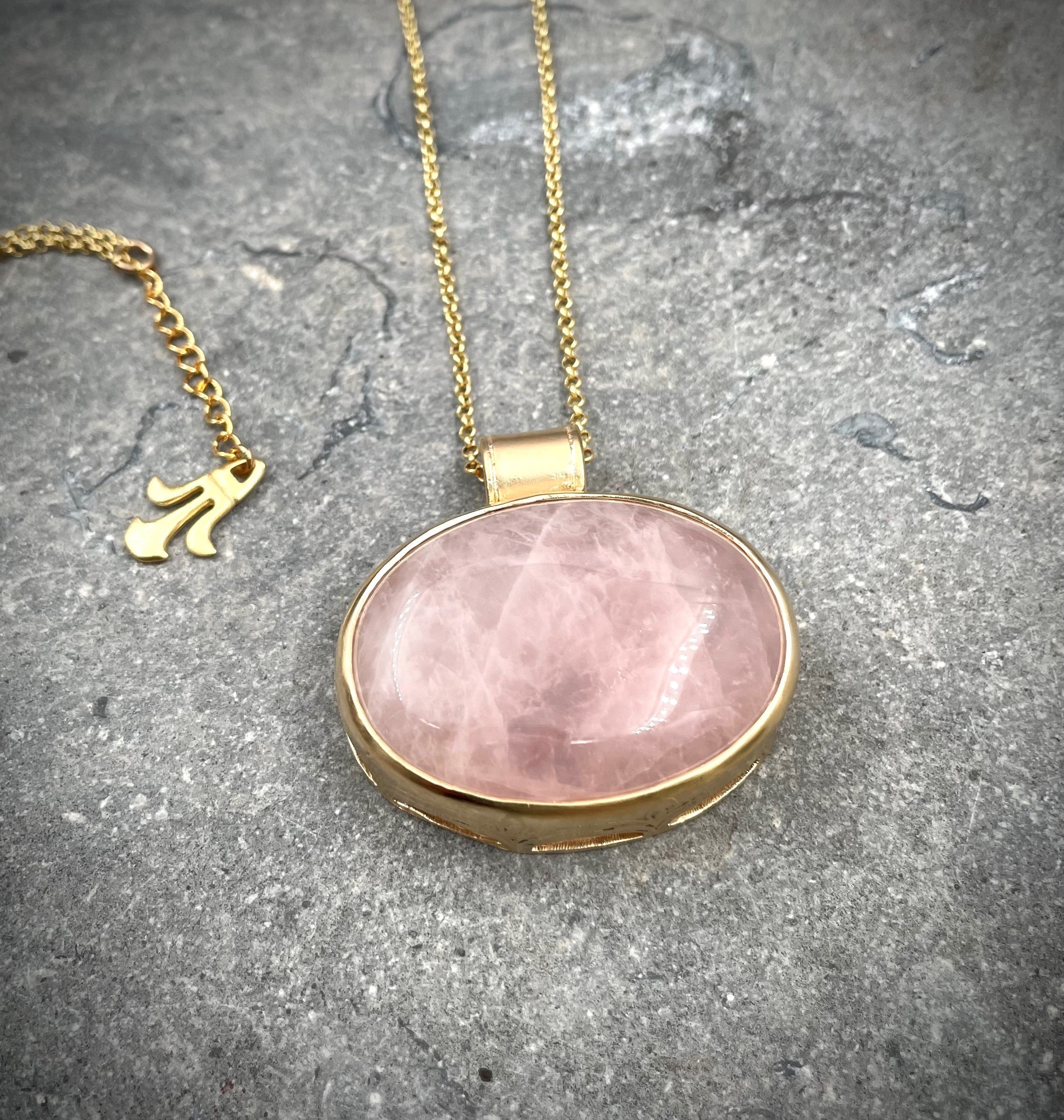 Statement Jewelry Rose Quartz Crystal Pendant Necklace-fb