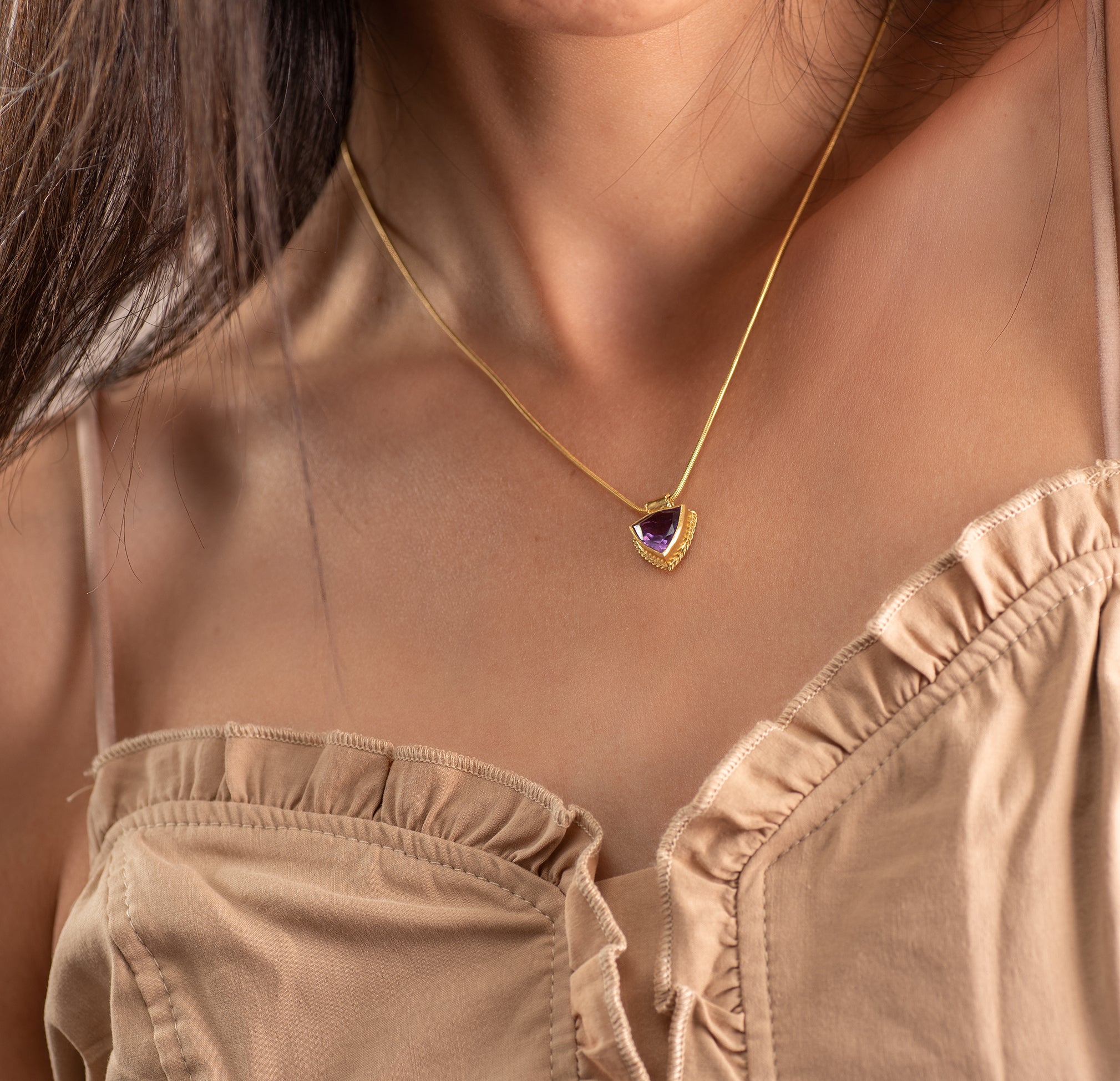 Cute Amethyst Crystal Gold Necklace