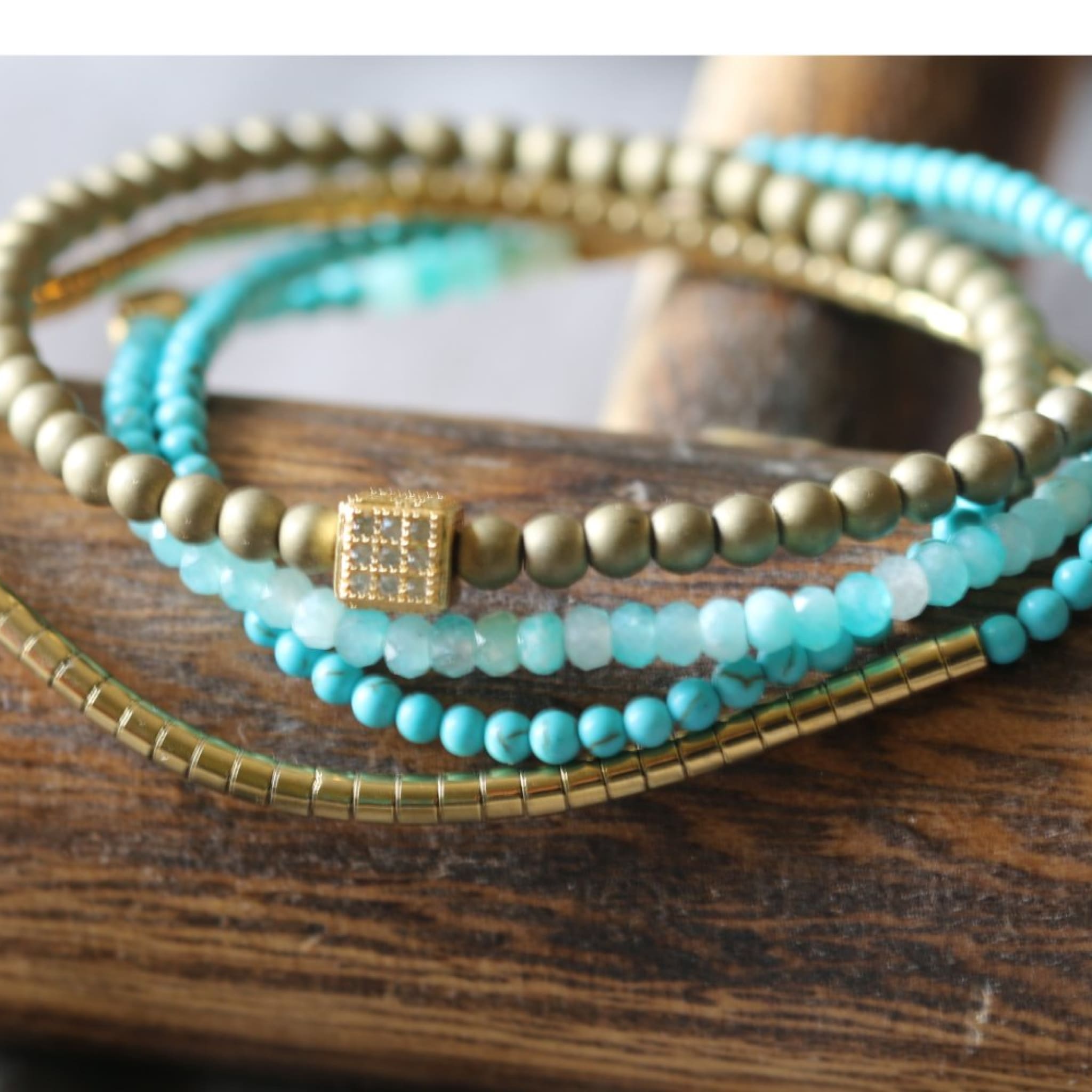 Amazonite And Gold Bead Wrap Bracelet Bracelets