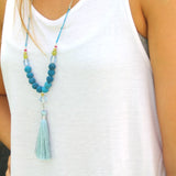 Beaded Blue Lava Glass Tassel Necklace Necklaces