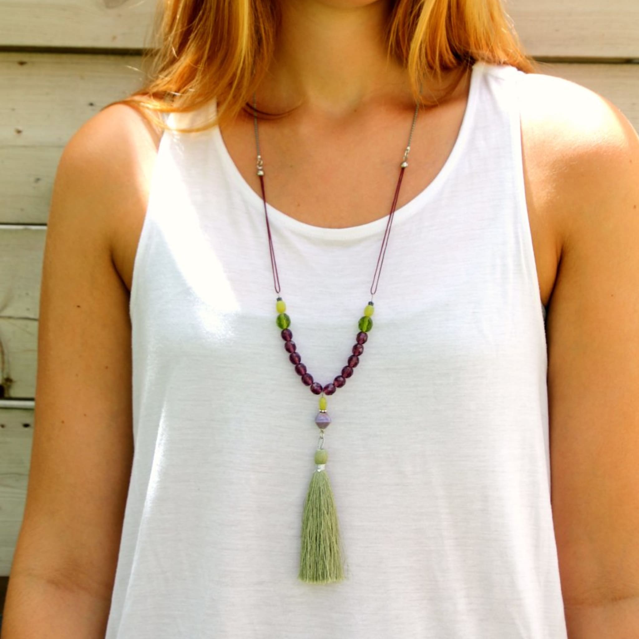 Beaded Green Statement Tassel Necklace Necklaces