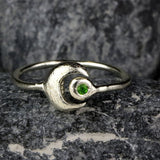Chic Peridot And Moon Ring Sterling Silver Rings