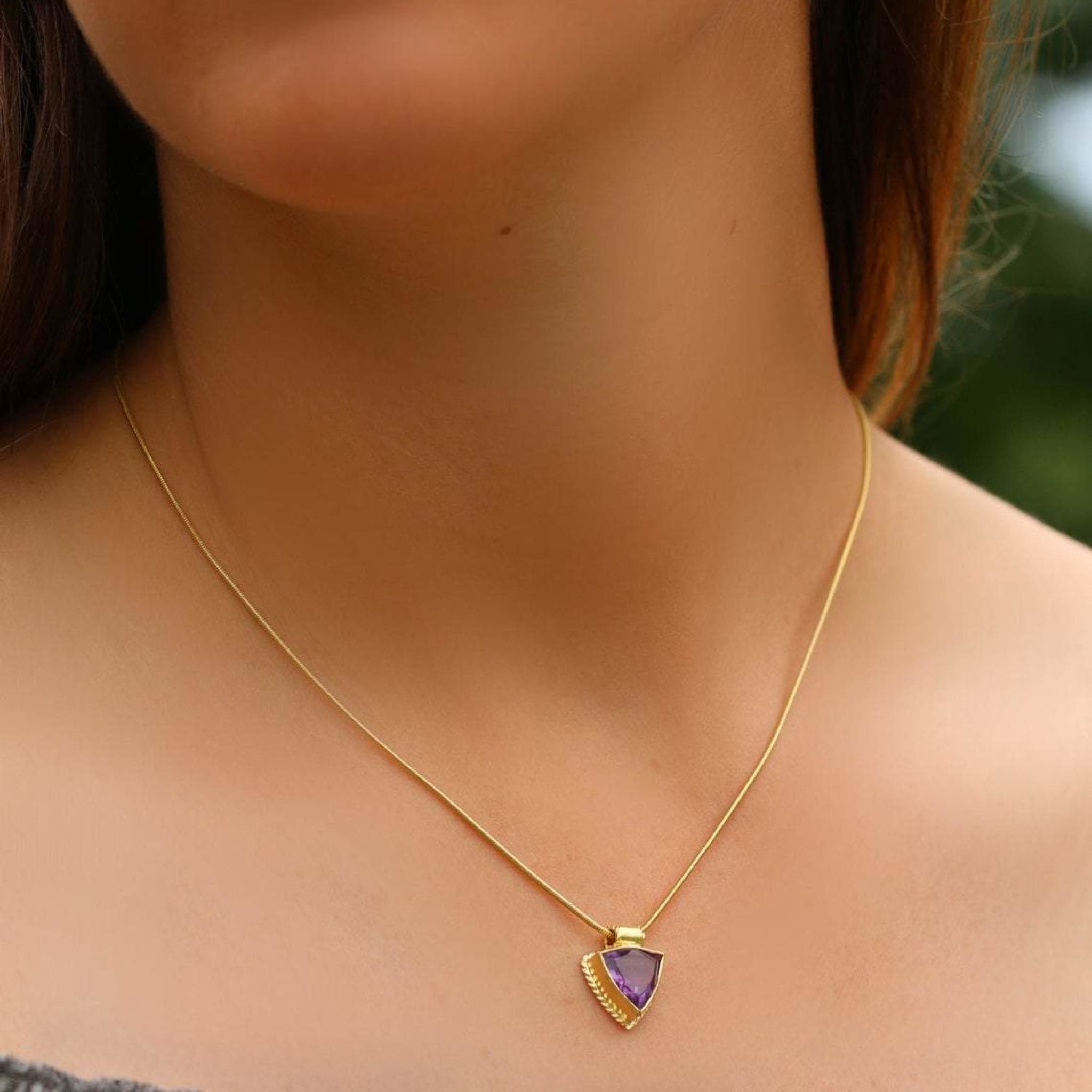 Cute Amethyst Crystal Gold Necklace Necklaces