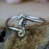 Dainty Sterling Silver Seahorse Ring Rings