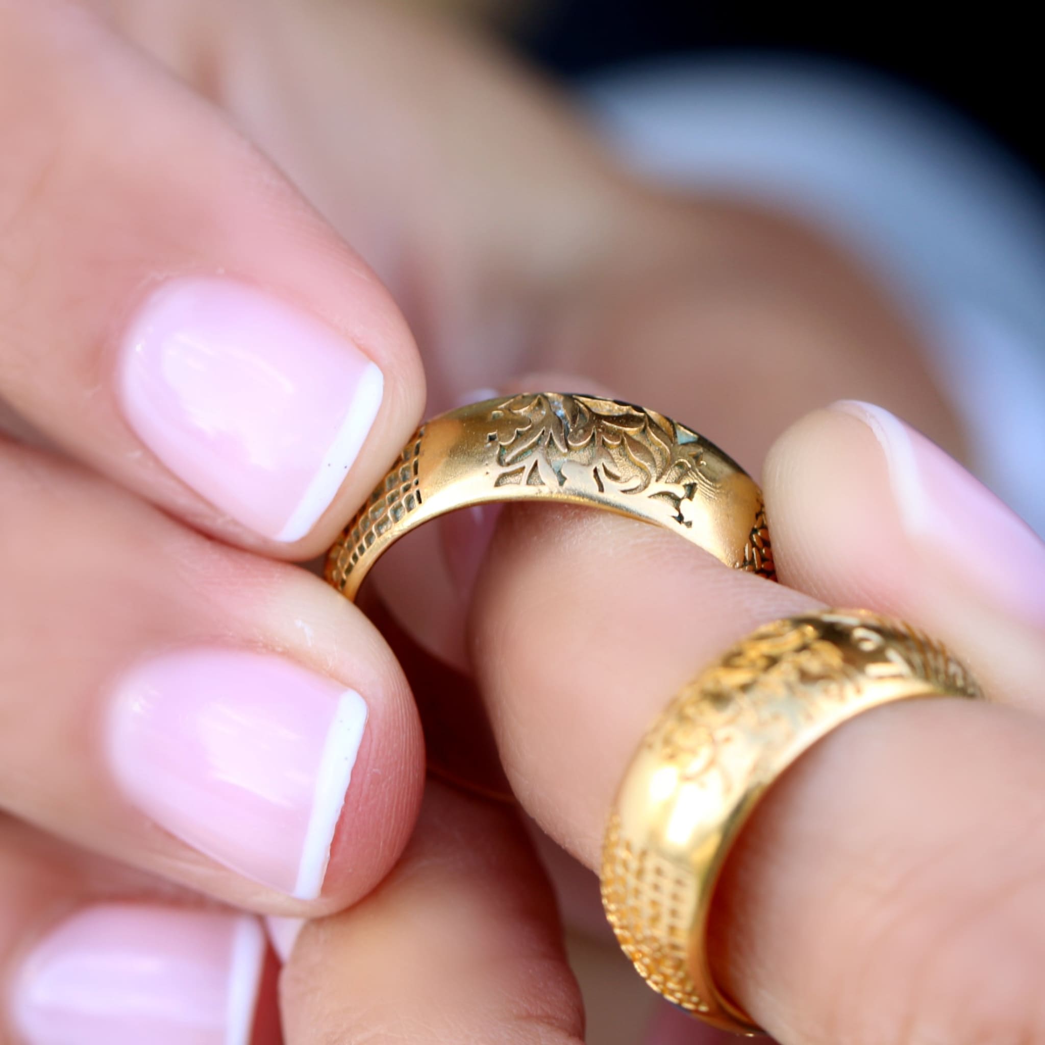 Detailed Gold Textured Ring Jewelry Rings