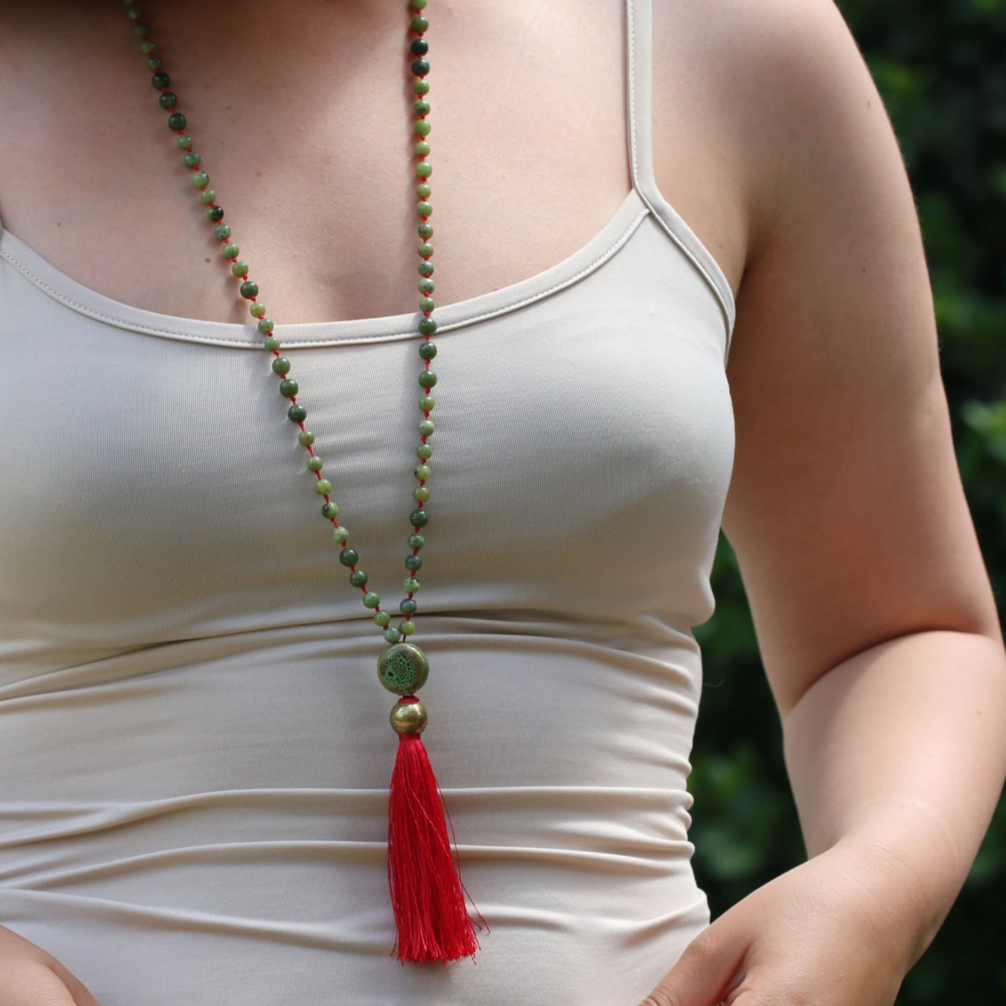 Elegant Beaded Red Tassel Necklace Necklaces