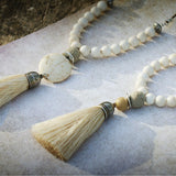 Elegant White Beads And Howlite Tassel Necklace Necklaces