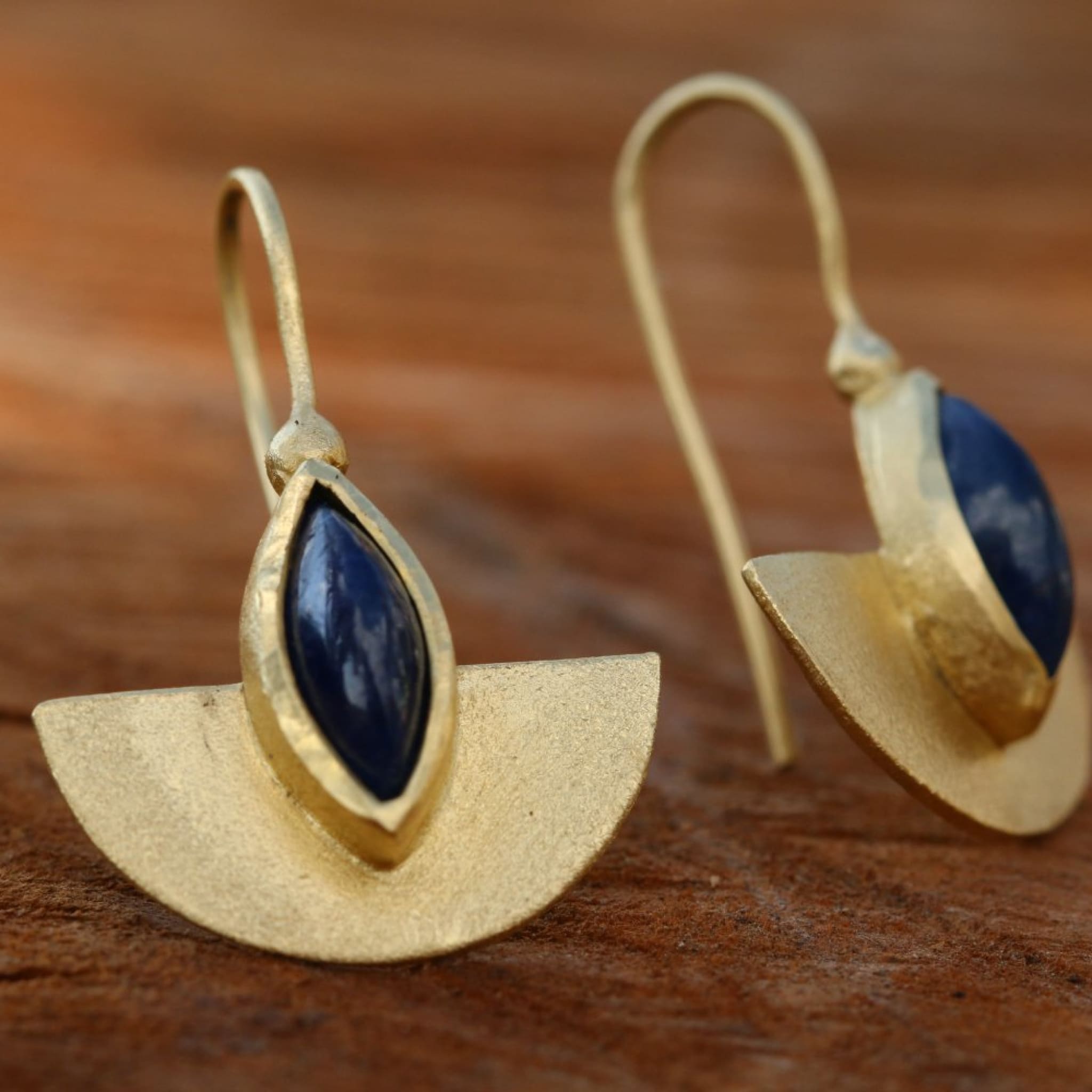 Gold Plated Dangle Earrings With Sapphire Stone