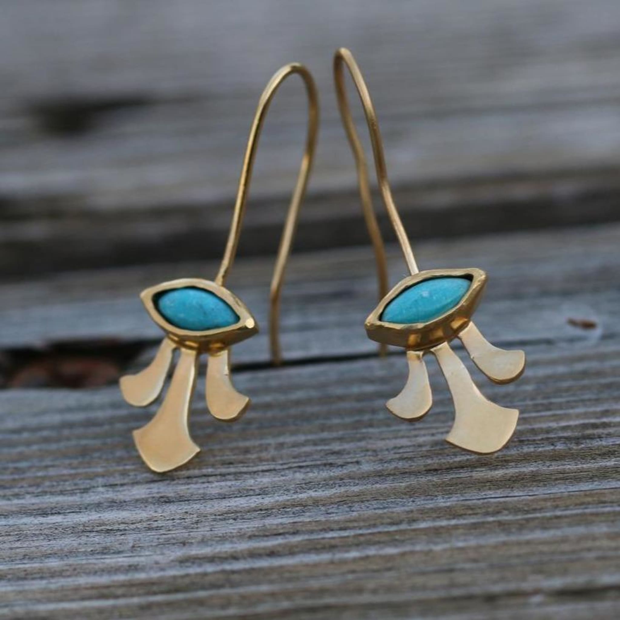 Gold Plated Earrings With Marquise Turquoise