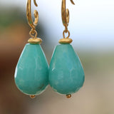 Gold Plated Jewelry Earrings With Turquoise Gem