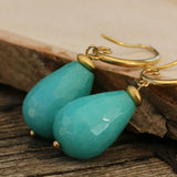 Gold Plated Jewelry Earrings With Turquoise Gem