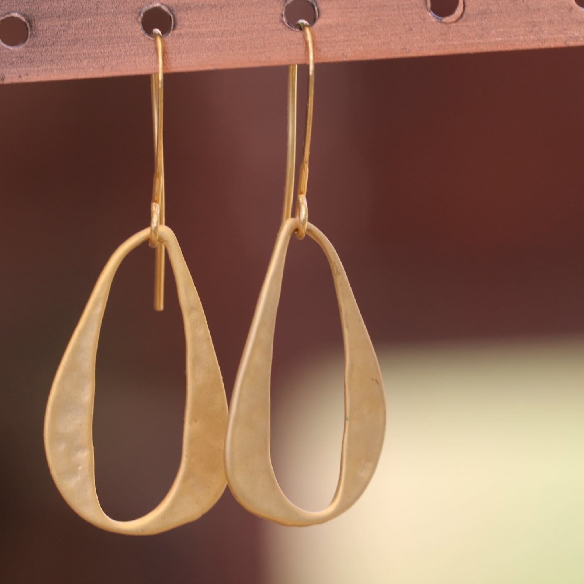 Gold Plated Oval Hook Dangle Earrings