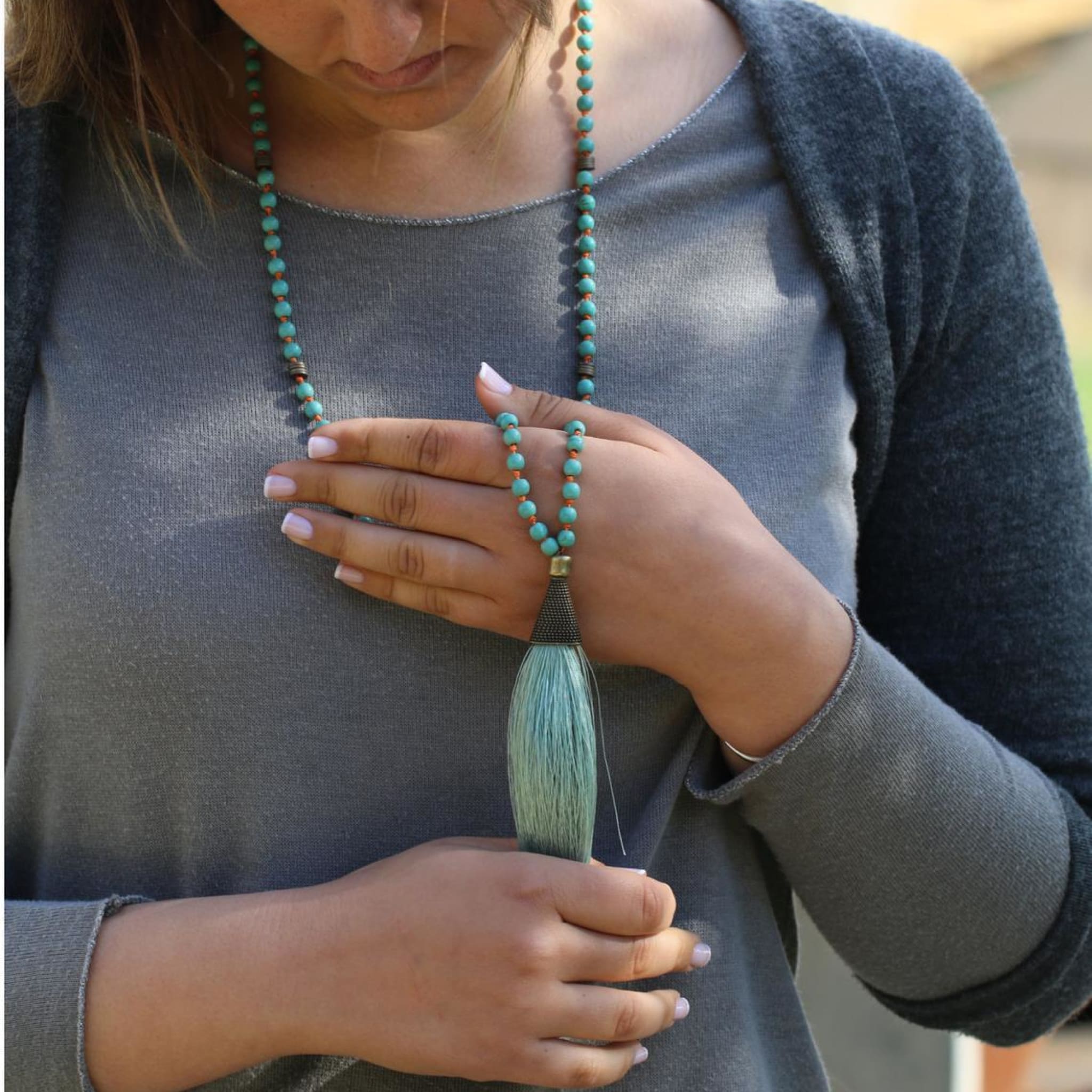 Gorgeous Long Tassel Necklaces With Howlite Beads