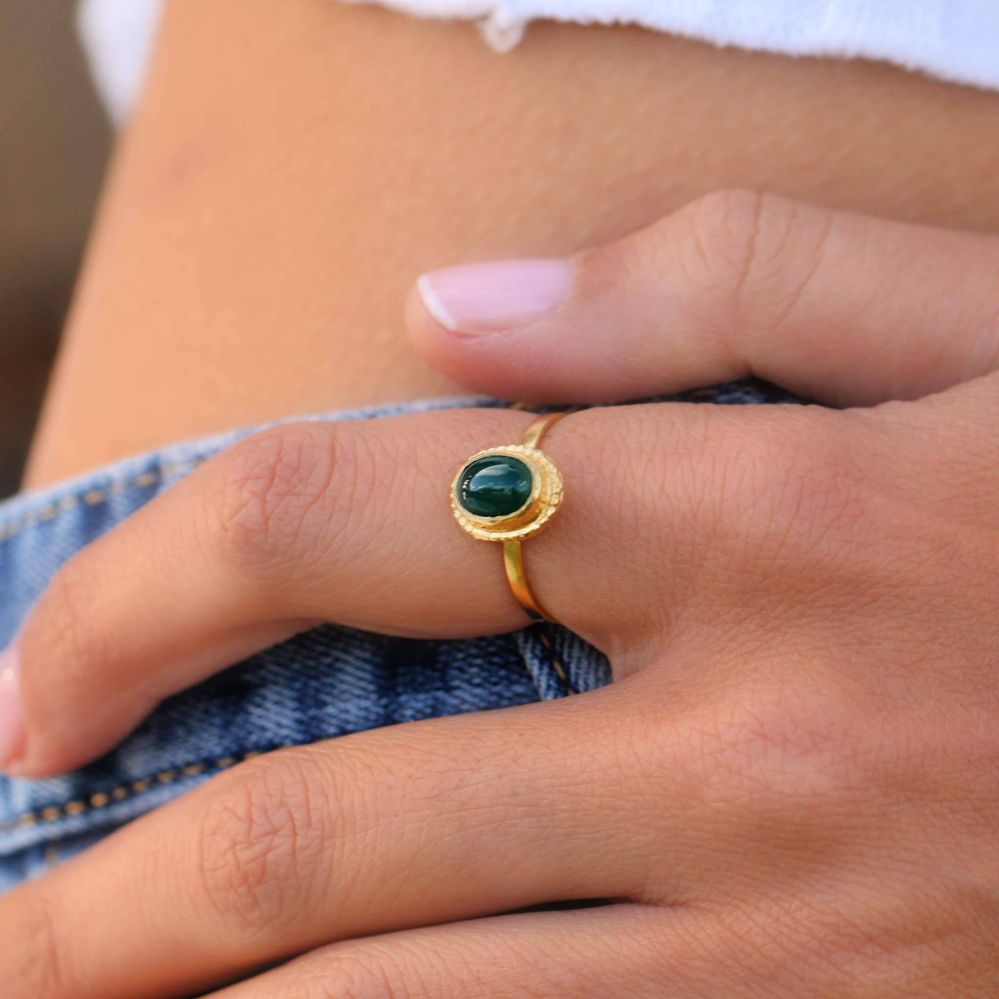 טבעת אבן חן אוניקס ירוקה בזהב