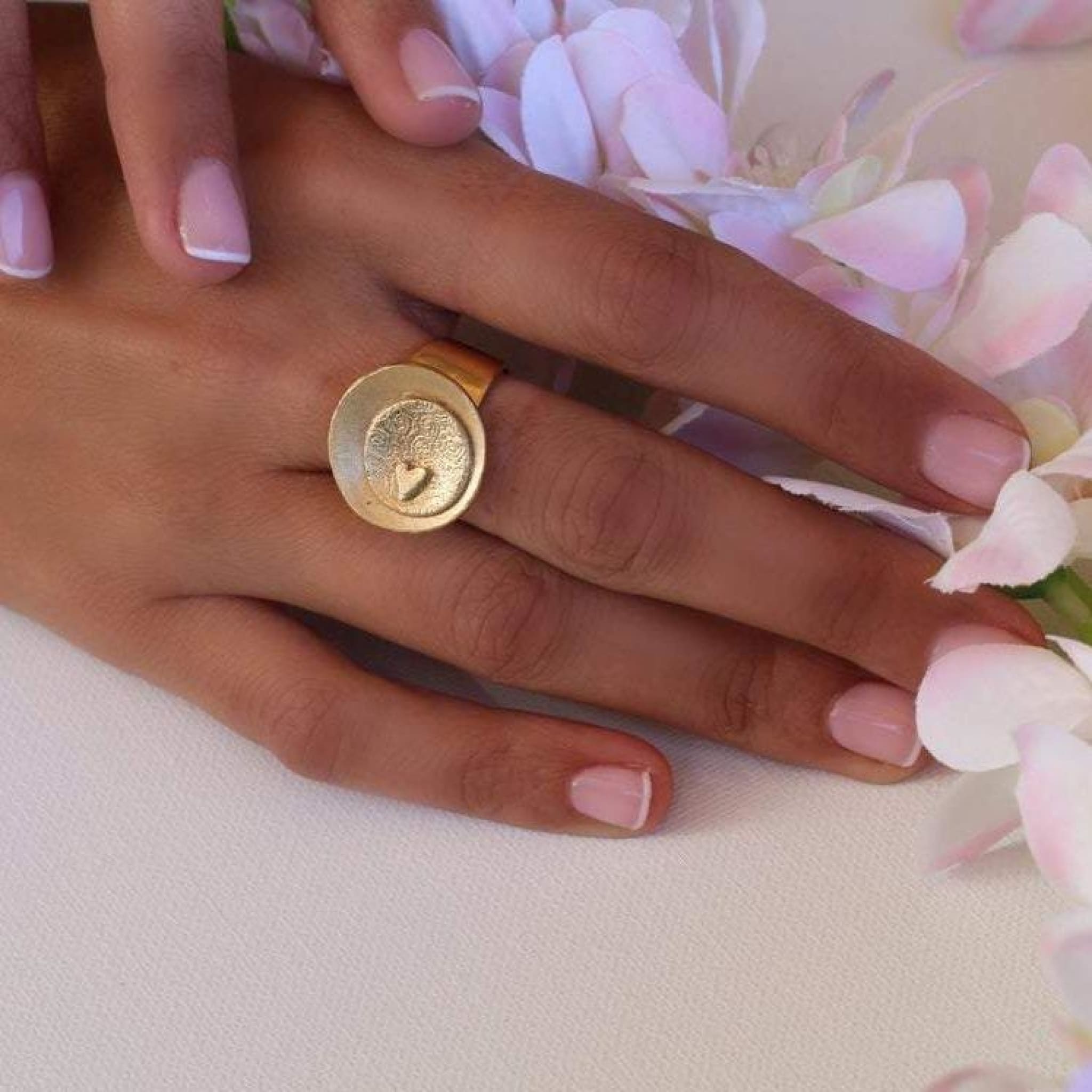 Hammered Gold Filled Ring With Heart Pendant Rings