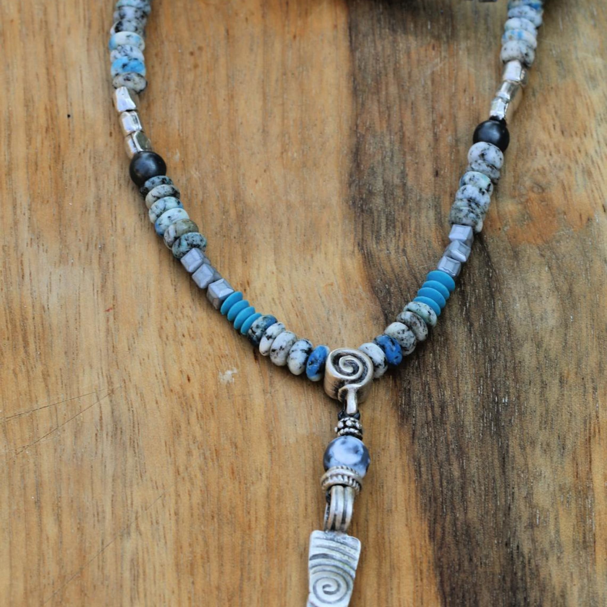Handcrafted Howlite Hematite Mala Necklace Necklaces