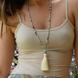 Handmade Jewelry Mala Bead White Tassel Necklace Necklaces