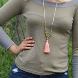 Jade Beaded Pink Tassel Necklace Necklaces