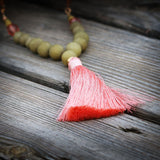 Jade Beaded Pink Tassel Necklace Necklaces