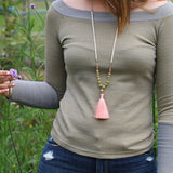Jade Beaded Pink Tassel Necklace