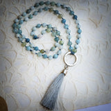 Long Aquamarine Beaded Tassel Necklace Necklaces