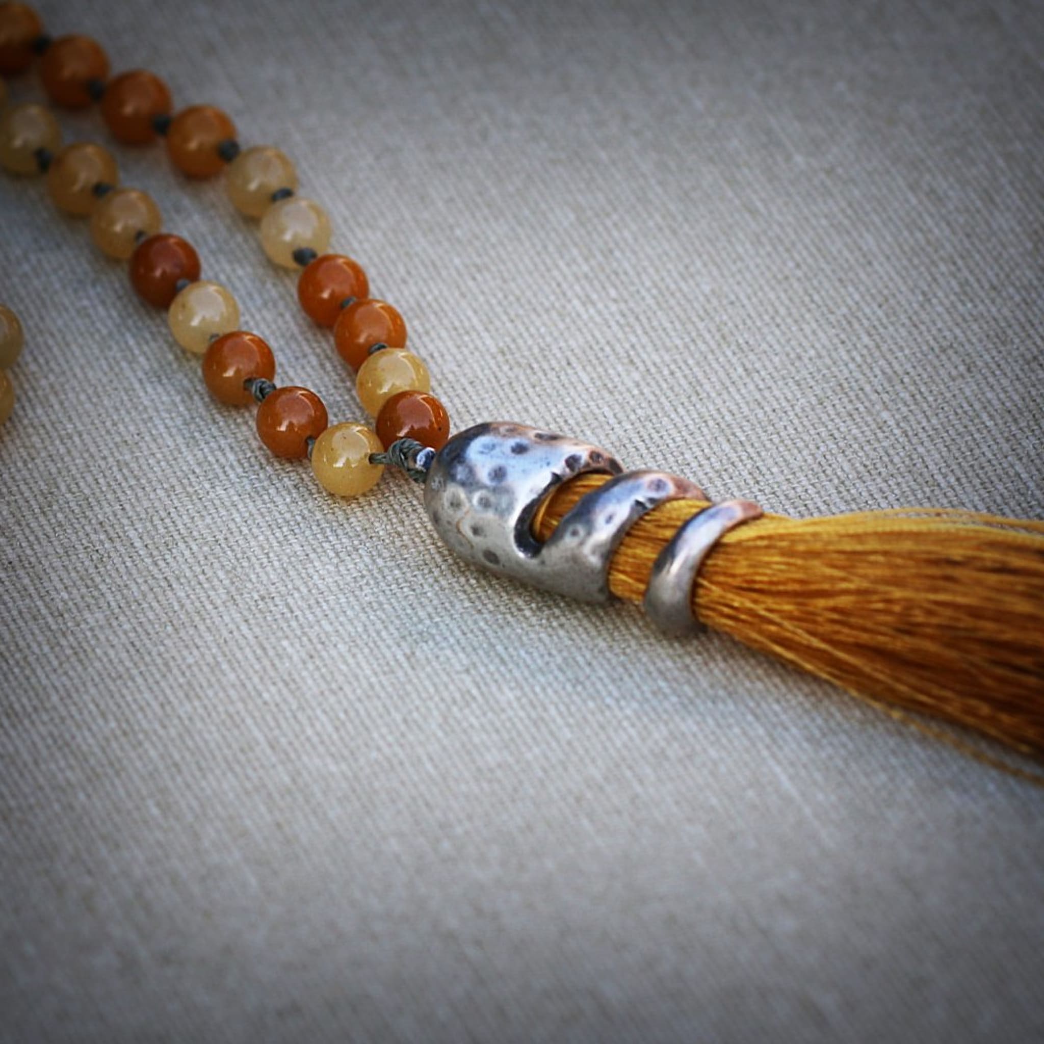 Long Beaded Agate Tassel Necklace Necklaces