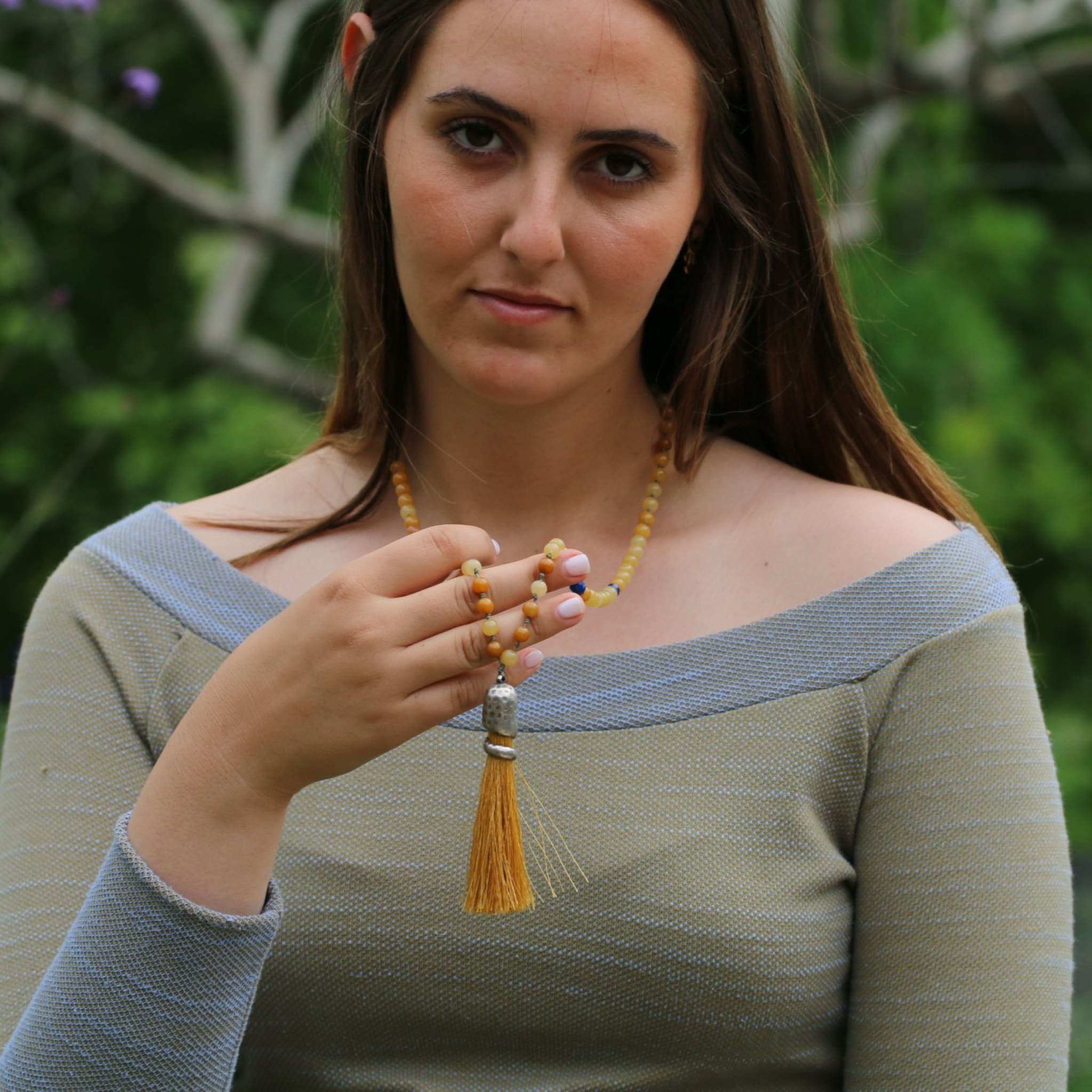 Long Beaded Agate Tassel Necklace Necklaces