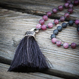 Long Statement Mala Bead Purple Tassel Necklace Necklaces