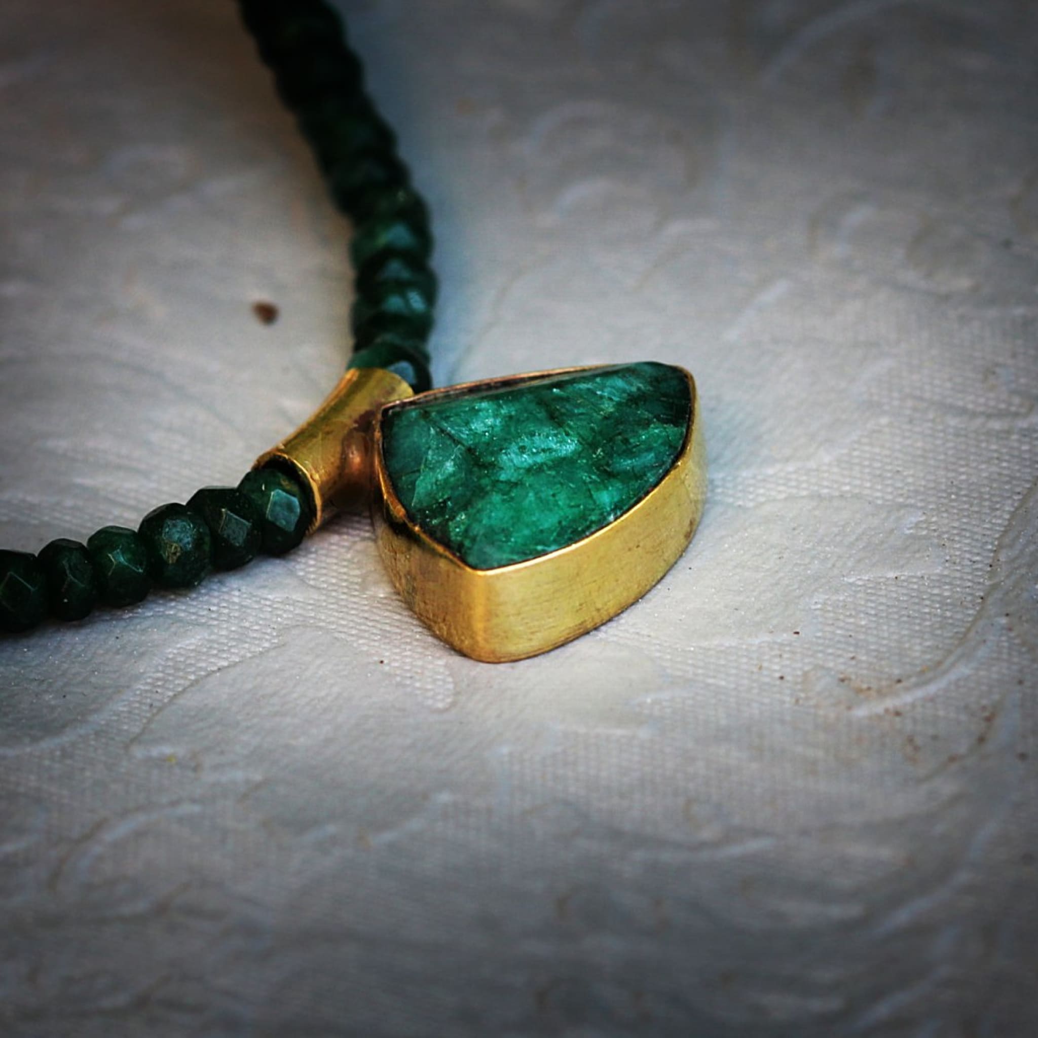 Graceful Ruby Emerald Stone Floral Pendant Necklace Online|Kollam Supreme
