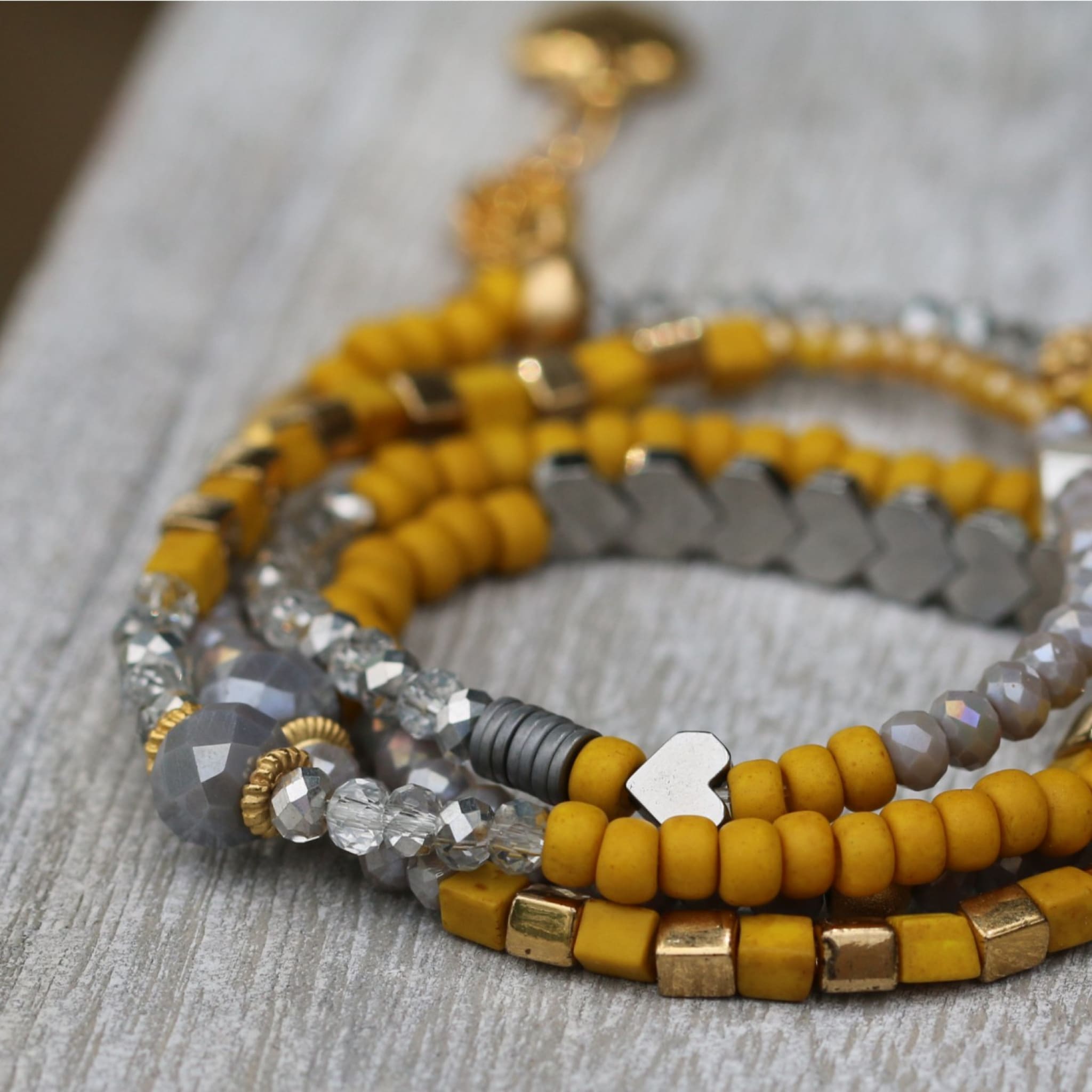 Yellow And Silver Beaded Bracelets For Women