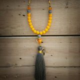 Yellow Beaded Tassel Long Necklace Necklaces